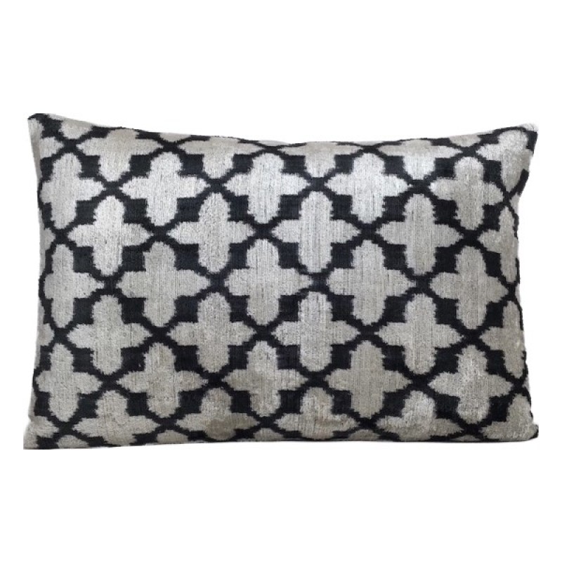 VELVET IKAT PILLOW COVER BLACK SILVER CROSS Q4 VELVET IKAT PILLOW COVER BLACK SILVER CROSS Q4